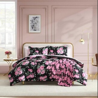 Comforter Set Oversized Rose Print Polished Gold Accents