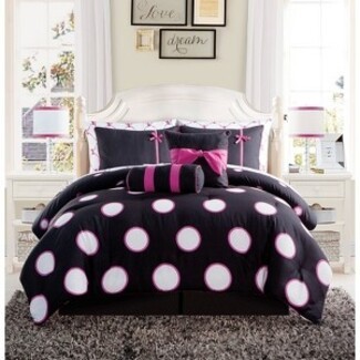 Comforter Set Polka Dot Pattern Pink Bow Accent Design