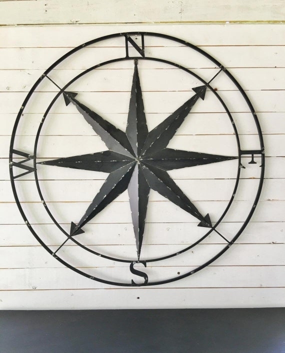 Compass Wall Art Black Distressed Directional Markers