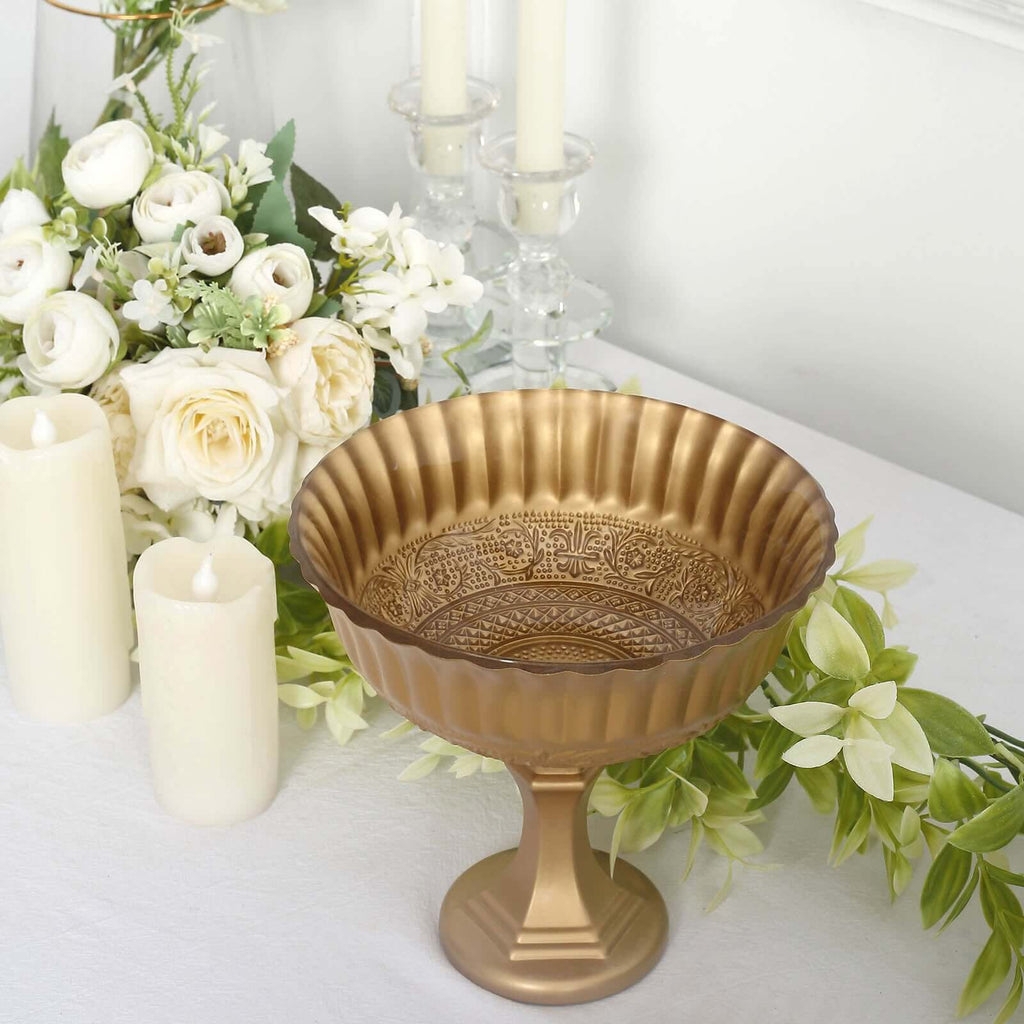 Compote Bowl Embossed Interior Roman Metallic Style