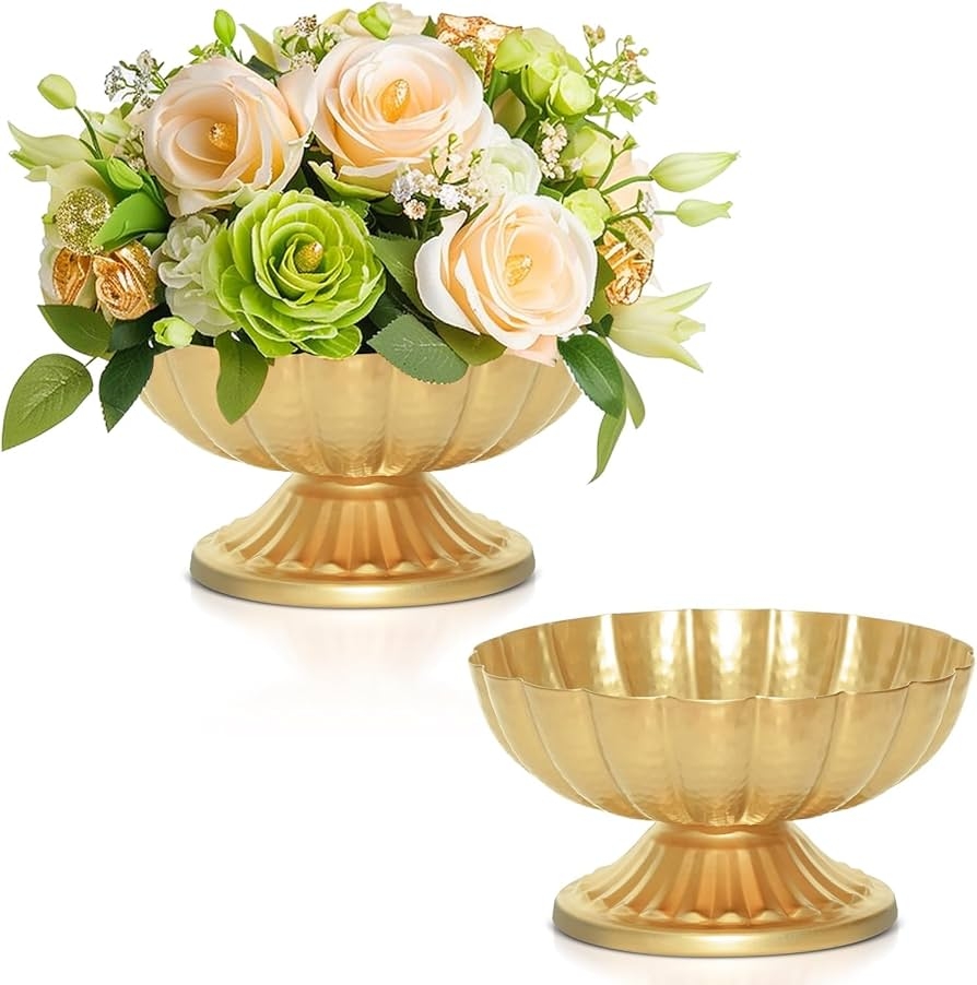 Compote Bowl Scalloped Rim Fluted Metallic Flower Vase
