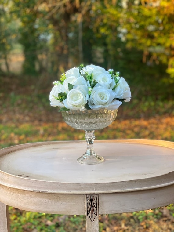 Compote Vase Textured Glass Pedestal Stem Table Decor