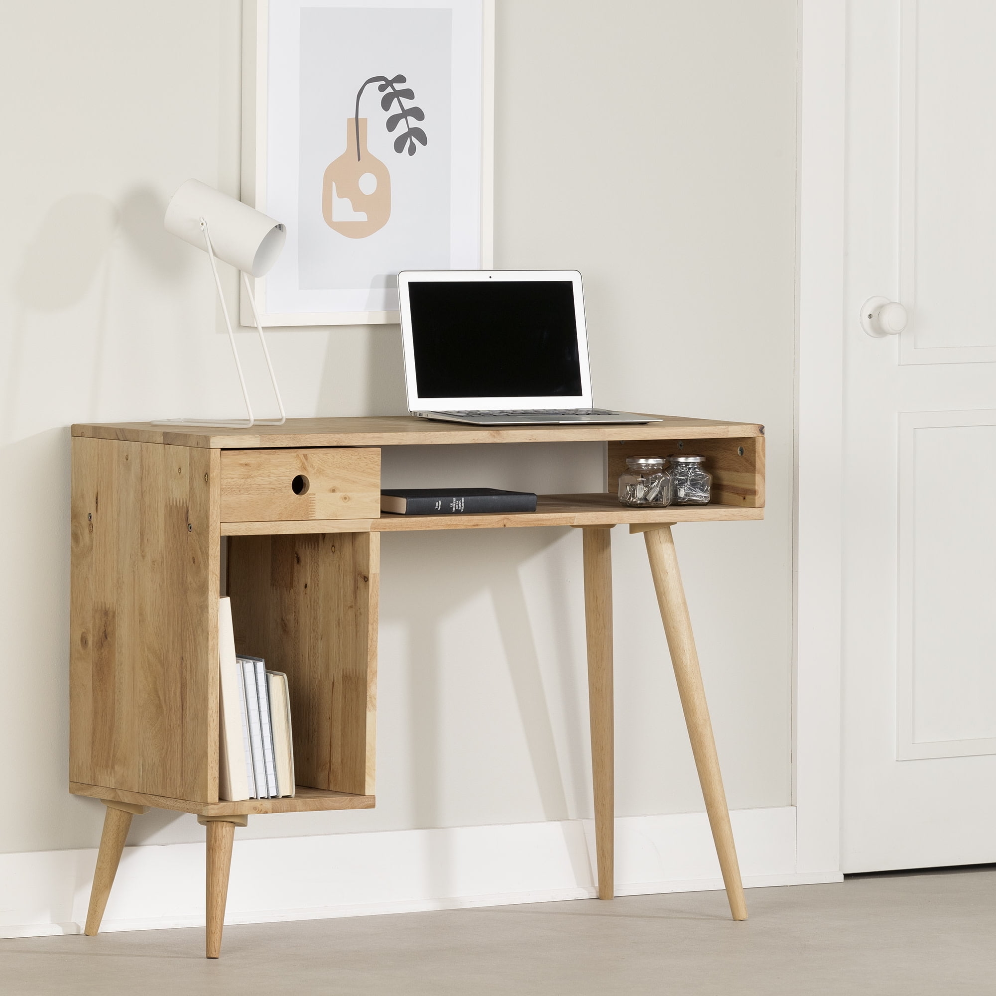 Computer Desk with Splayed Tapered Legs: Minimalist Desk with Cubby