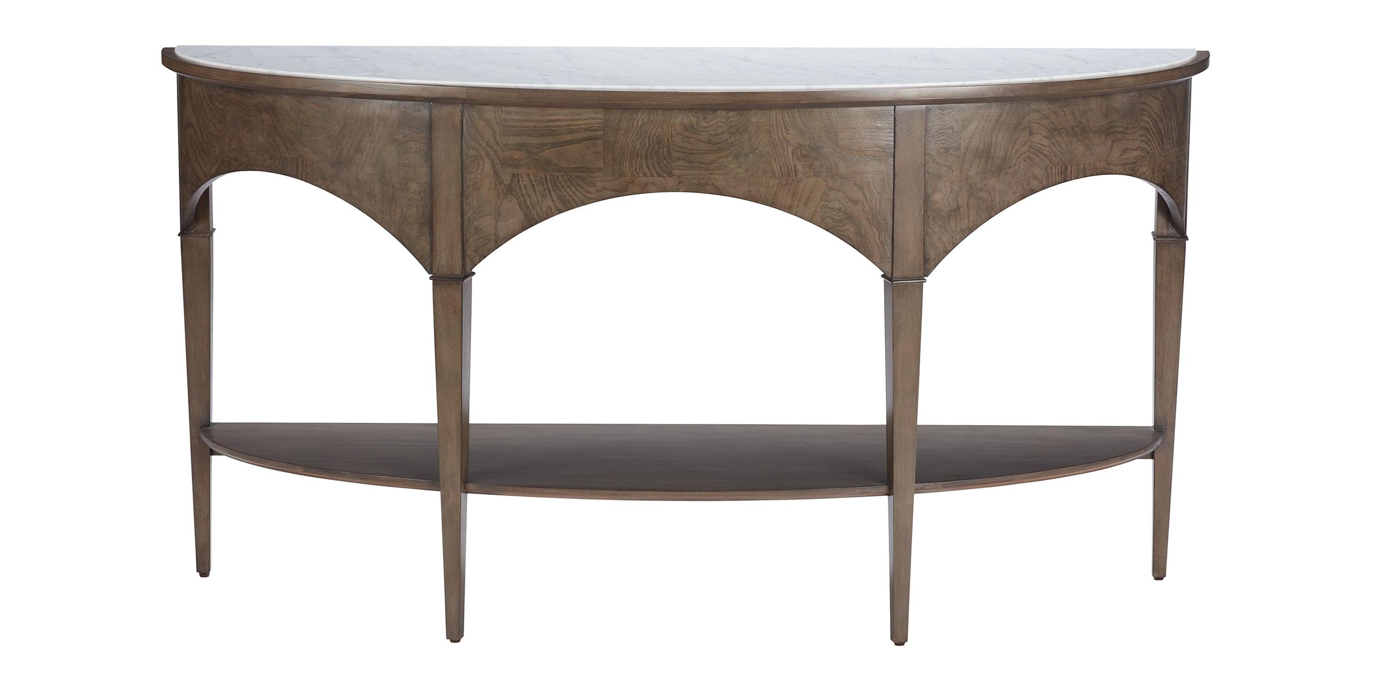 Console Table Arched Apron Walnut Wood Demilune Stone Top Table