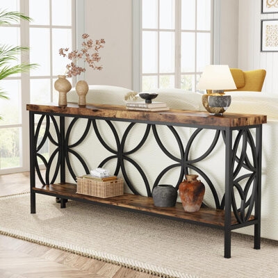 Console Table Circular Pattern Narrow Geometric Frame