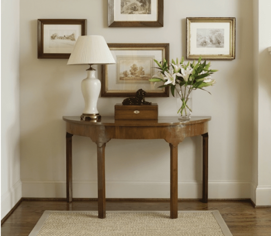 Console Table Half Moon Shape Walnut Wood Half Moon Table