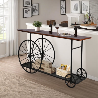 Console Table Oversized Spoke Wheels Industrial Cart