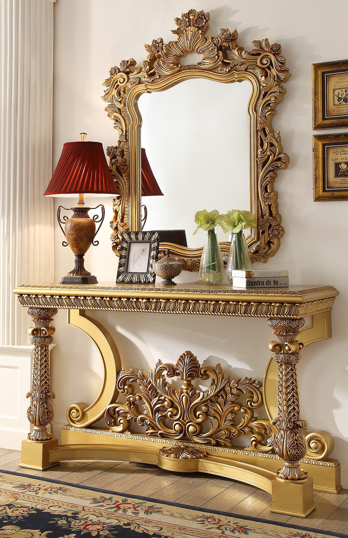 Console Table Set featuring Scalloped Mirror Frame