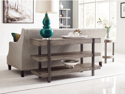 Console Table Three Tier Shelving Weathered Grey Post