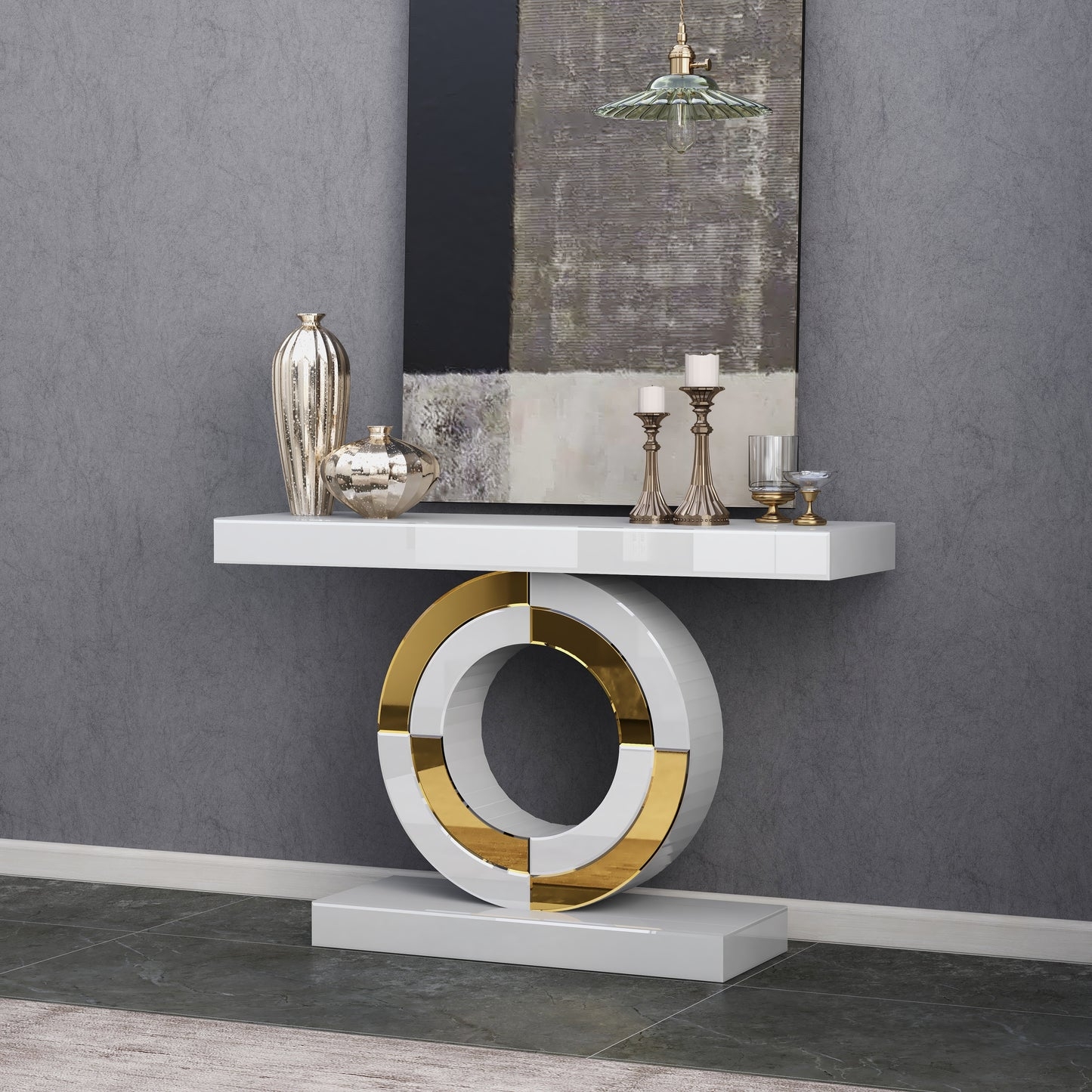 Console Table using Segmented Circular Base in White
