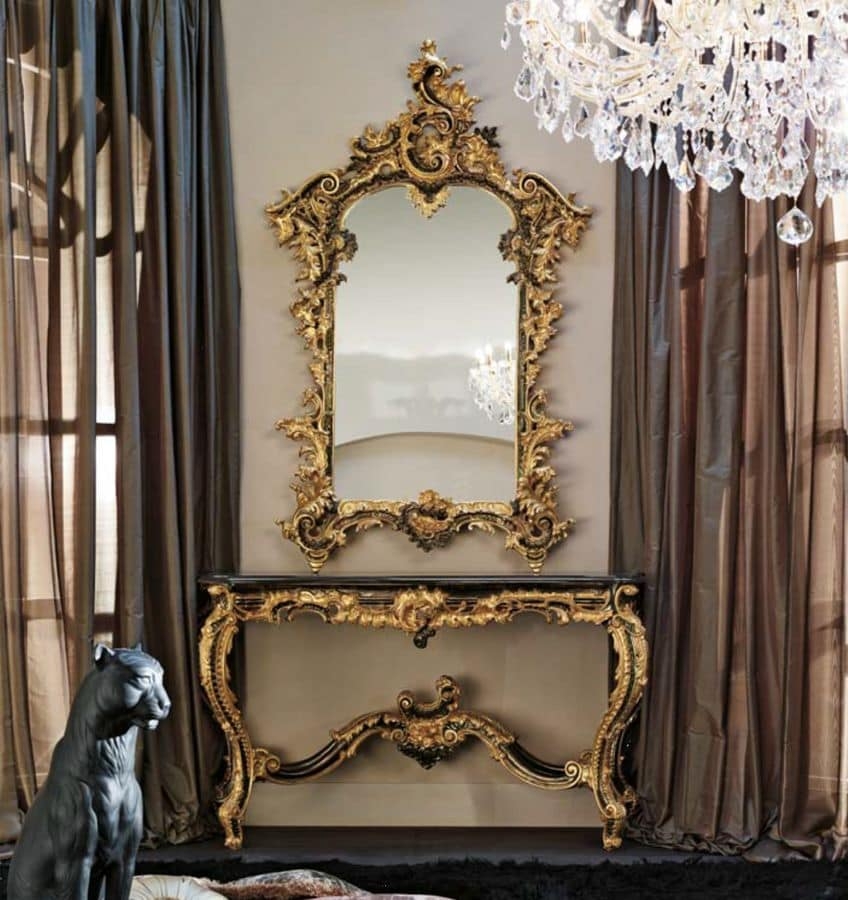 Console Table with Gilded Rococo Finish and Ornate Carvings