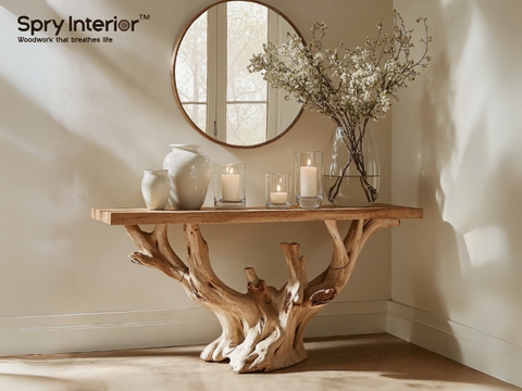 Console Table with Sculptural Driftwood Root Base