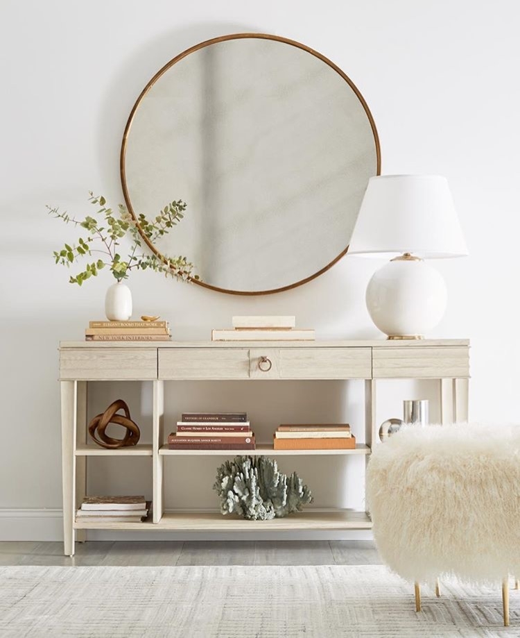Console Table with Whitewashed Wood and Tiered Shelving