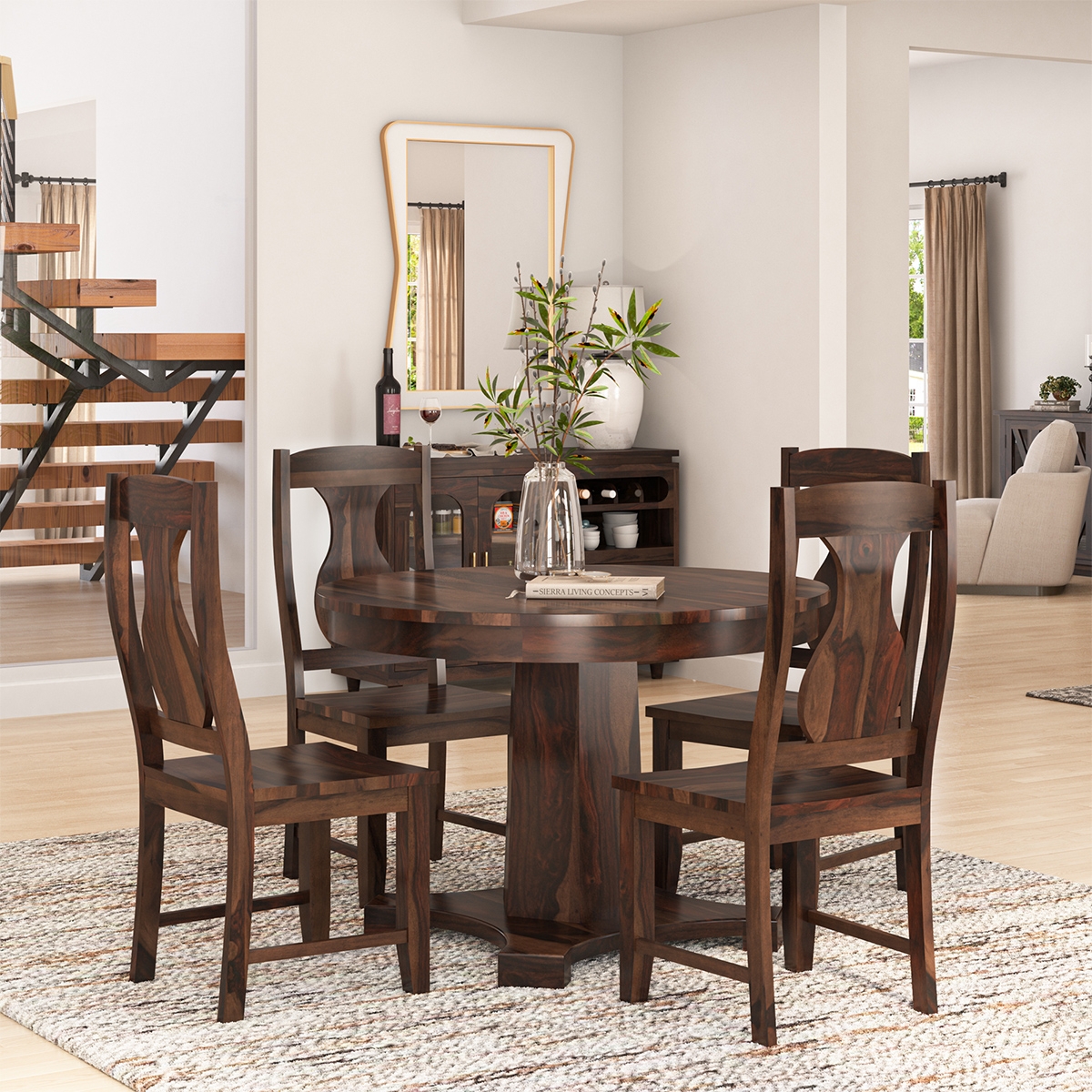Contemporary Dining Set with Curved Back Wood Chairs