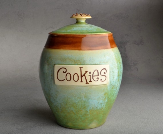 Cookie Jar featuring Mottled Patina Glaze Artisan Pottery