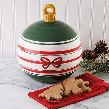 Cookie Jar in Ornament Shape with Festive Red Bow