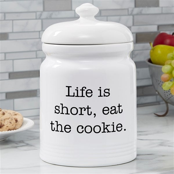 Cookie Jar with Black Typography Personalized White