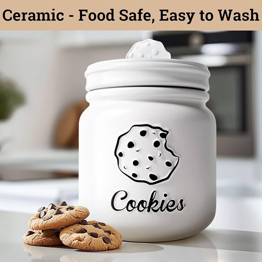Cookie Jar with Cookie Shaped Knob Matte White Ceramic