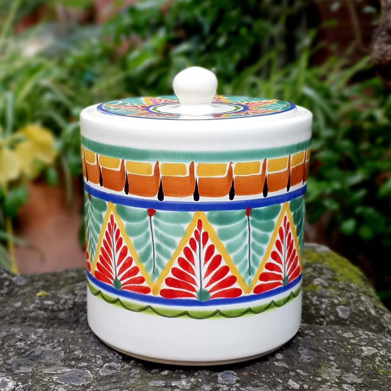Cookie Jar with Hand Painted Patterns Mexican Folk Art