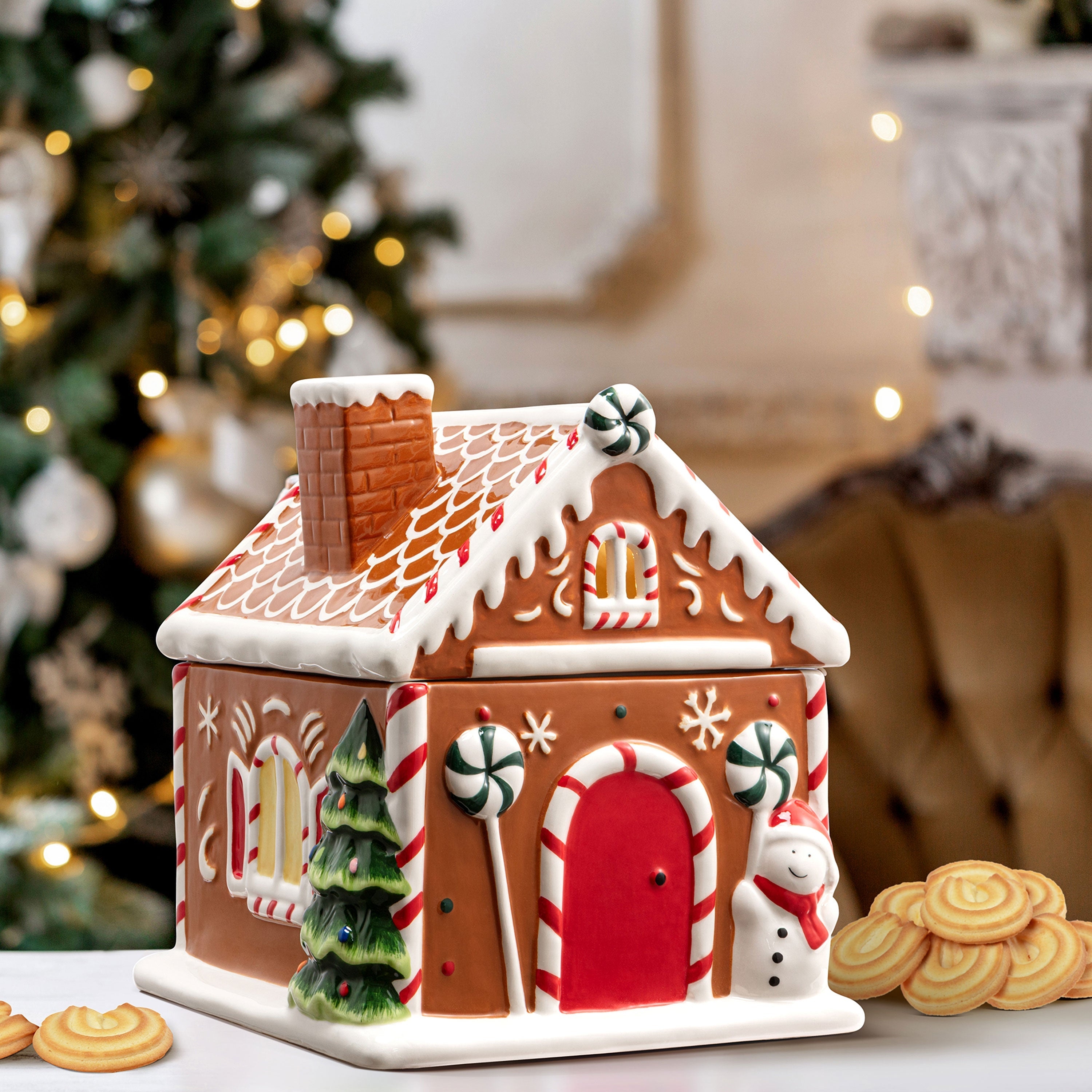 Cookie Jar with Illuminated Windows Gingerbread House