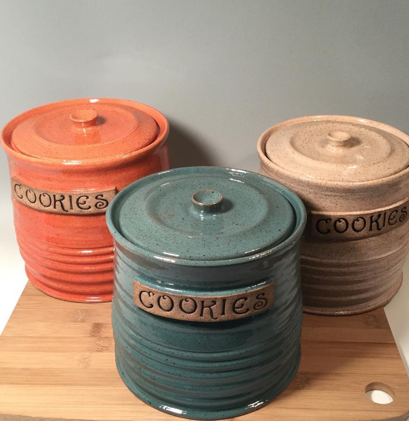 Cookie Jar with Ribbed Texture Custom Stoneware Pottery