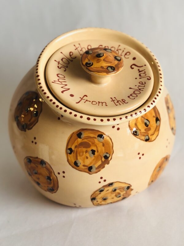 Cookie Jar with Script Typography Hand Painted Motif