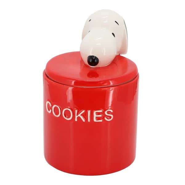 Cookie Jar with Snoopy Lid Handle Red Peanuts Kitchen