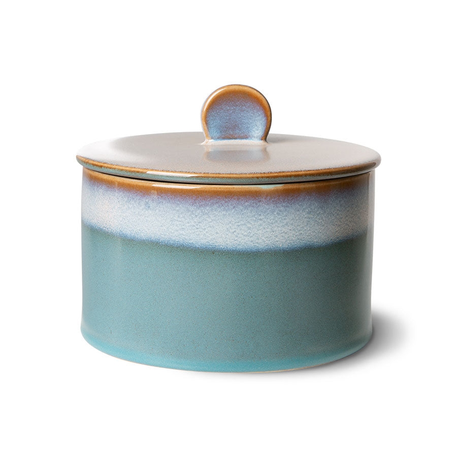 Cookie Jar with Teal and Brown Reactive Glaze Retro 70s