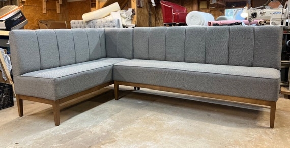 Corner Banquette: Charcoal Gray Channel Tufted Wood Base