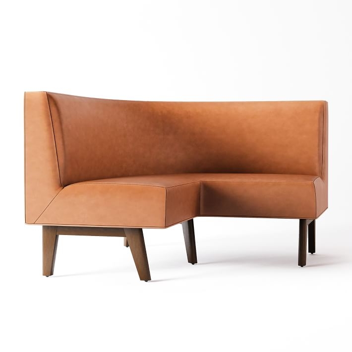 Corner Banquette Nook in Cognac Brown with Smooth Non-Tufted Surface