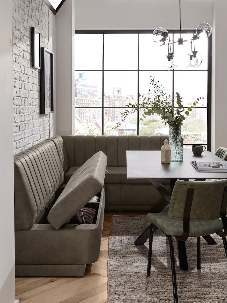 Corner Banquette: Olive Green Flip-Top Storage Industrial