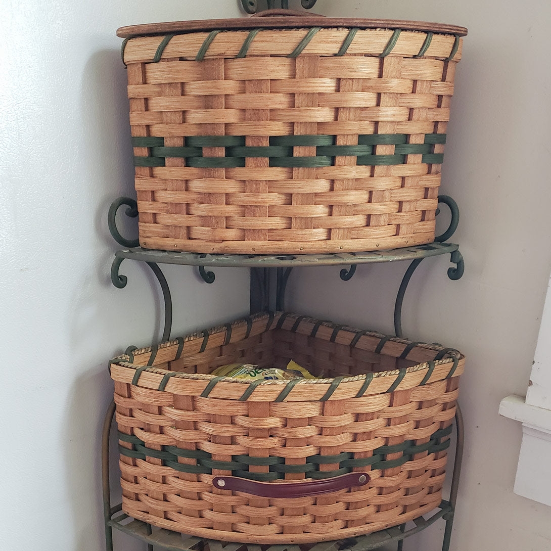 Corner Baskets Green Accent Weave Rustic Pantry Organization