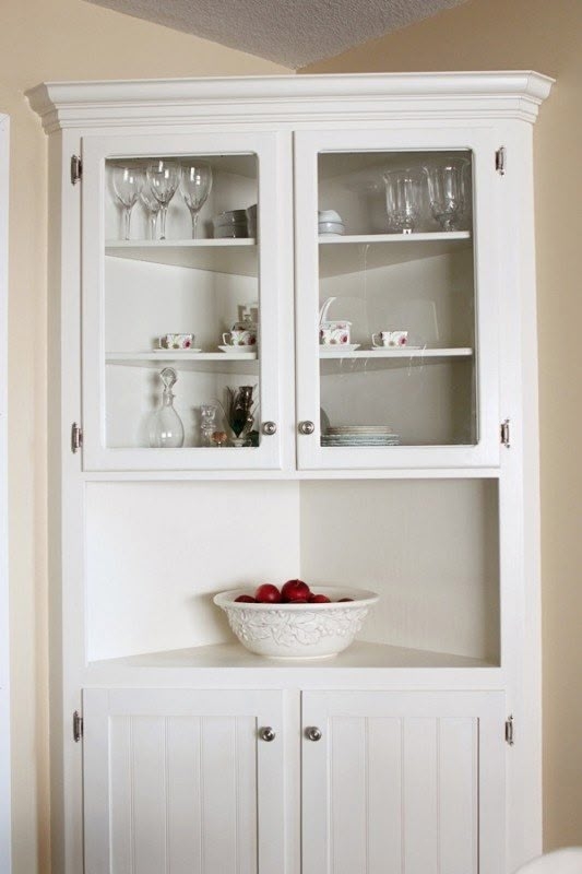 Corner Cabinet Built-In White Beadboard Panel Storage
