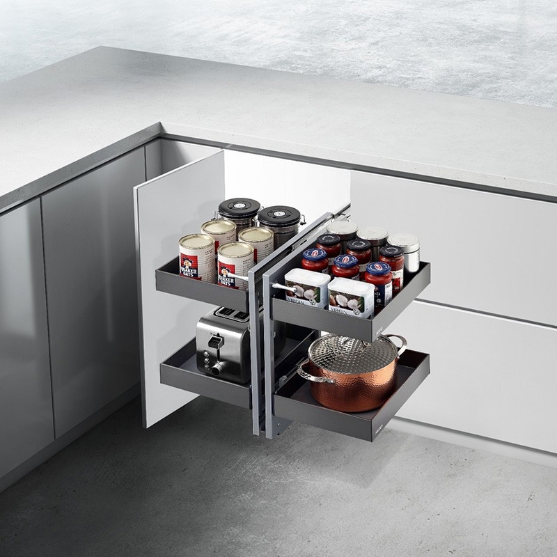 Corner Cabinet Organizer Swing Out Mechanism Charcoal Grey Organizer