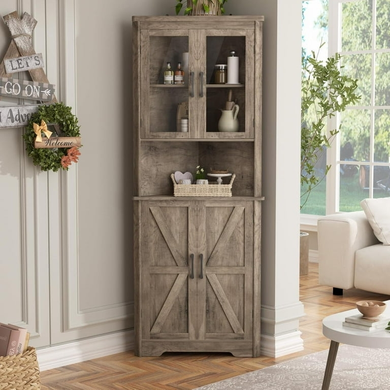 Corner Cabinet Rustic Grey Barn Door Farmhouse Storage