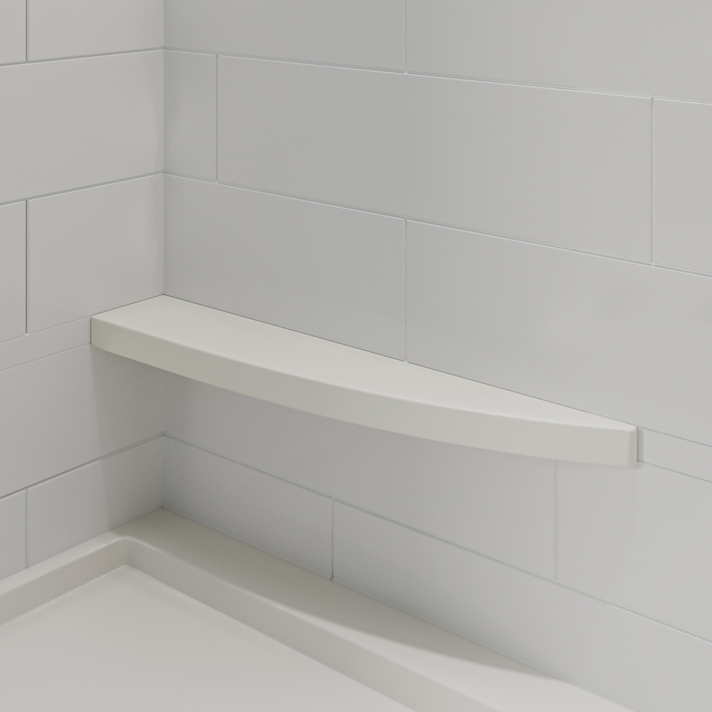 Corner Footrest: 27 Inch Cream Curved Shaving Shelf