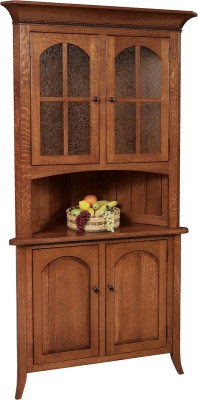 Corner Hutch Arched Mullions Mission Style Wood Buffet