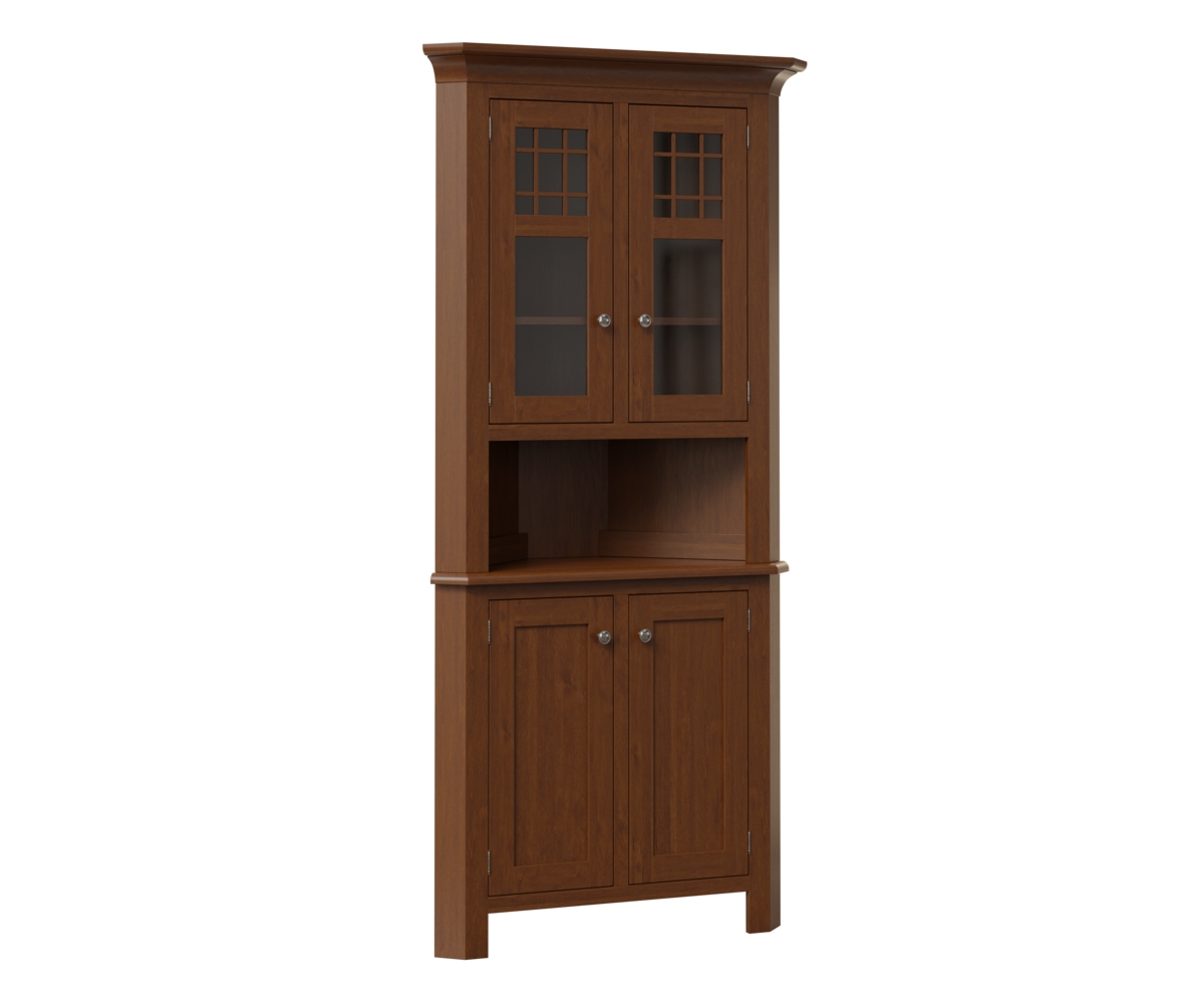 Corner Hutch Grid Muntin Glass Walnut Brown China Unit