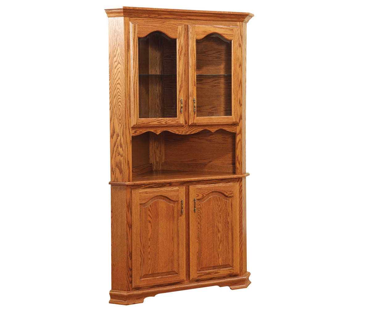 Corner Hutch Honey Oak Arched Glass Dining Cabinet