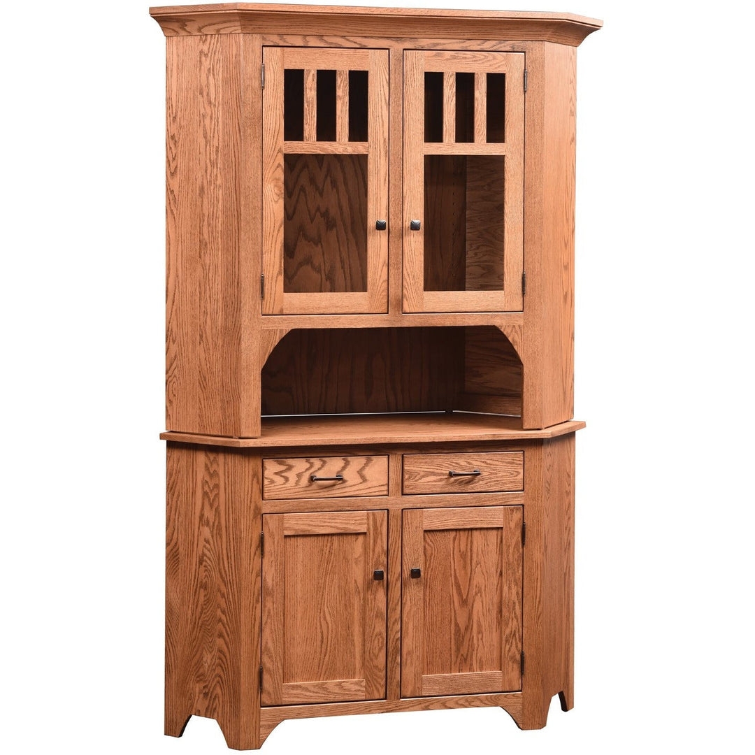 Corner Hutch Mission Slats Oak Wood Craftsman Cabinet