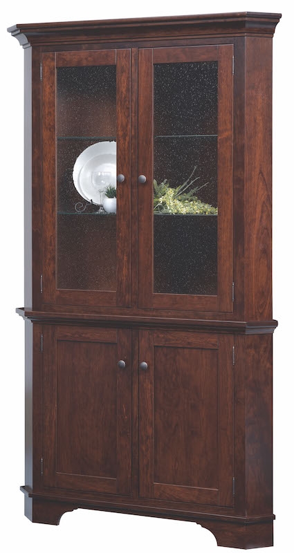 Corner Hutch Seeded Glass Walnut Dining Storage Unit