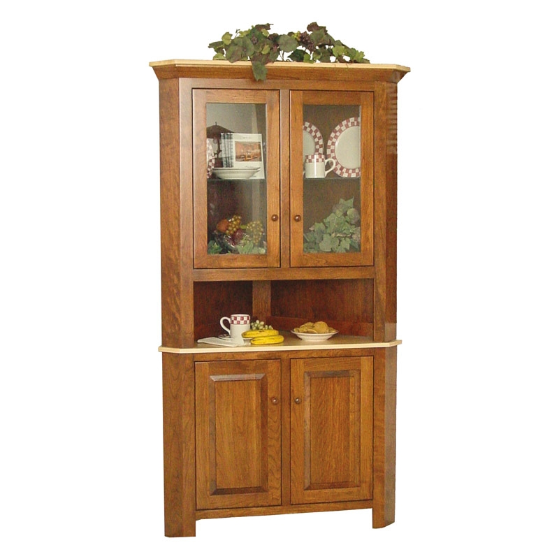 Corner Hutch Stone Look Top Rustic Wood Display Cabinet