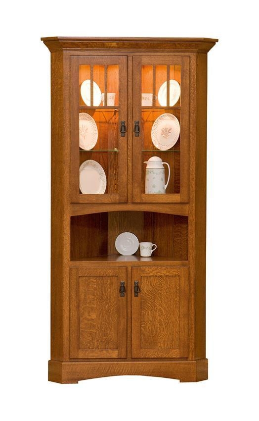 Corner Hutch Vertical Slats Wood Dining Storage Unit