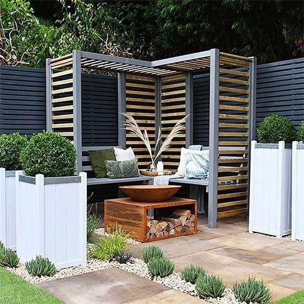 Corner Pergola Modern Corner Garden Pergola and Fire Pit
