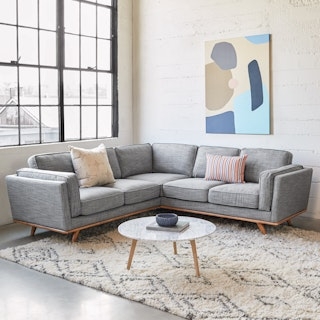 Corner Sectional Wood Base Rail L-Shaped Pebble Gray