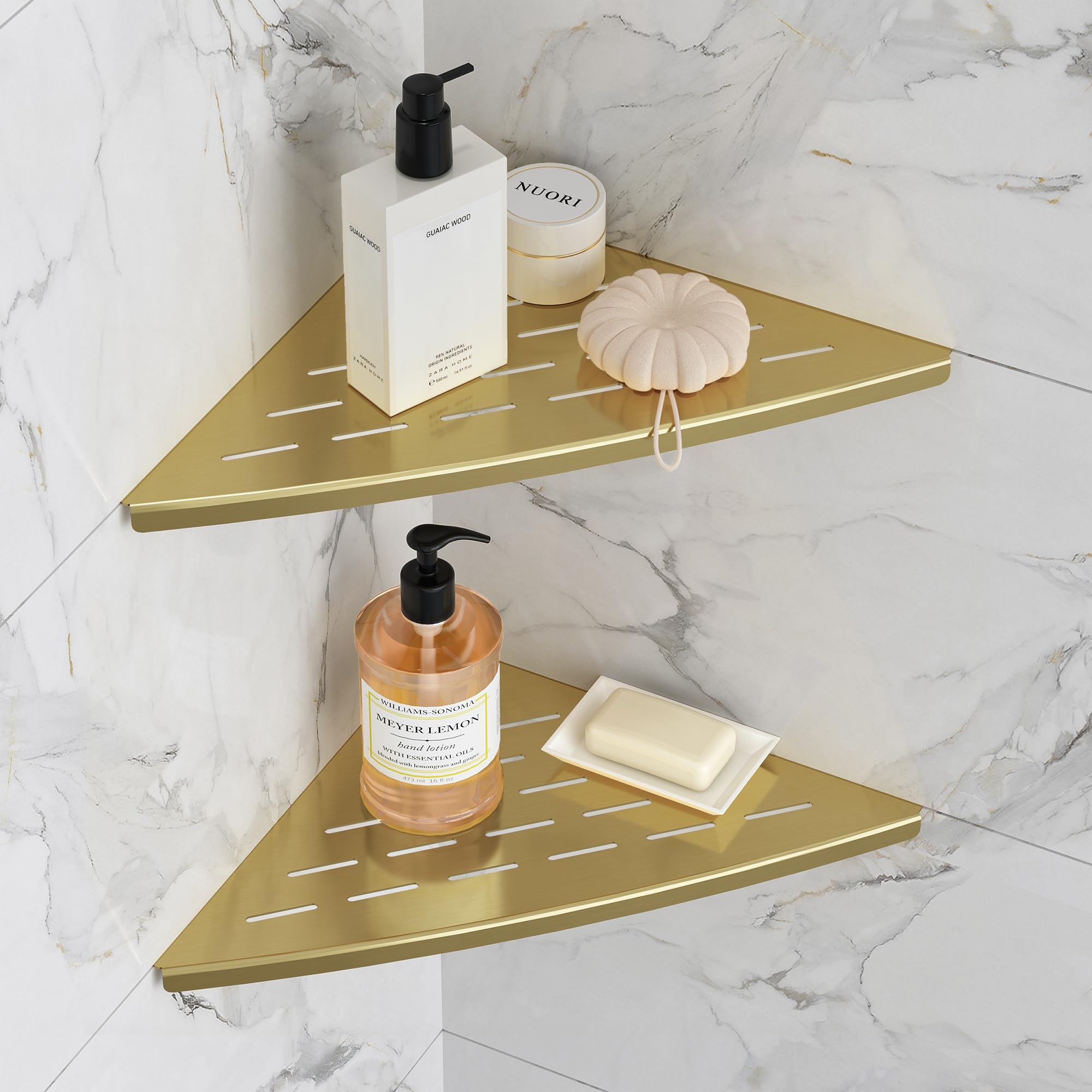 Corner Shower Shelf Brushed Gold Recessed Fit Design