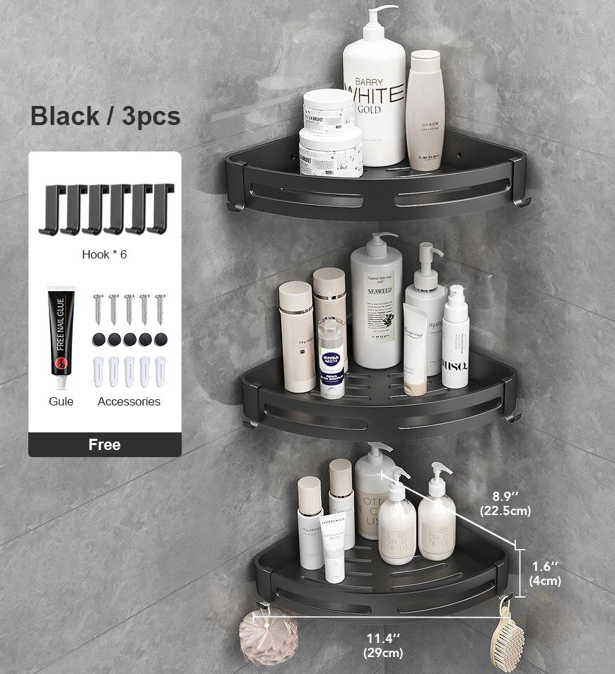 Corner Shower Shelf Drill Free Adhesive Black Set