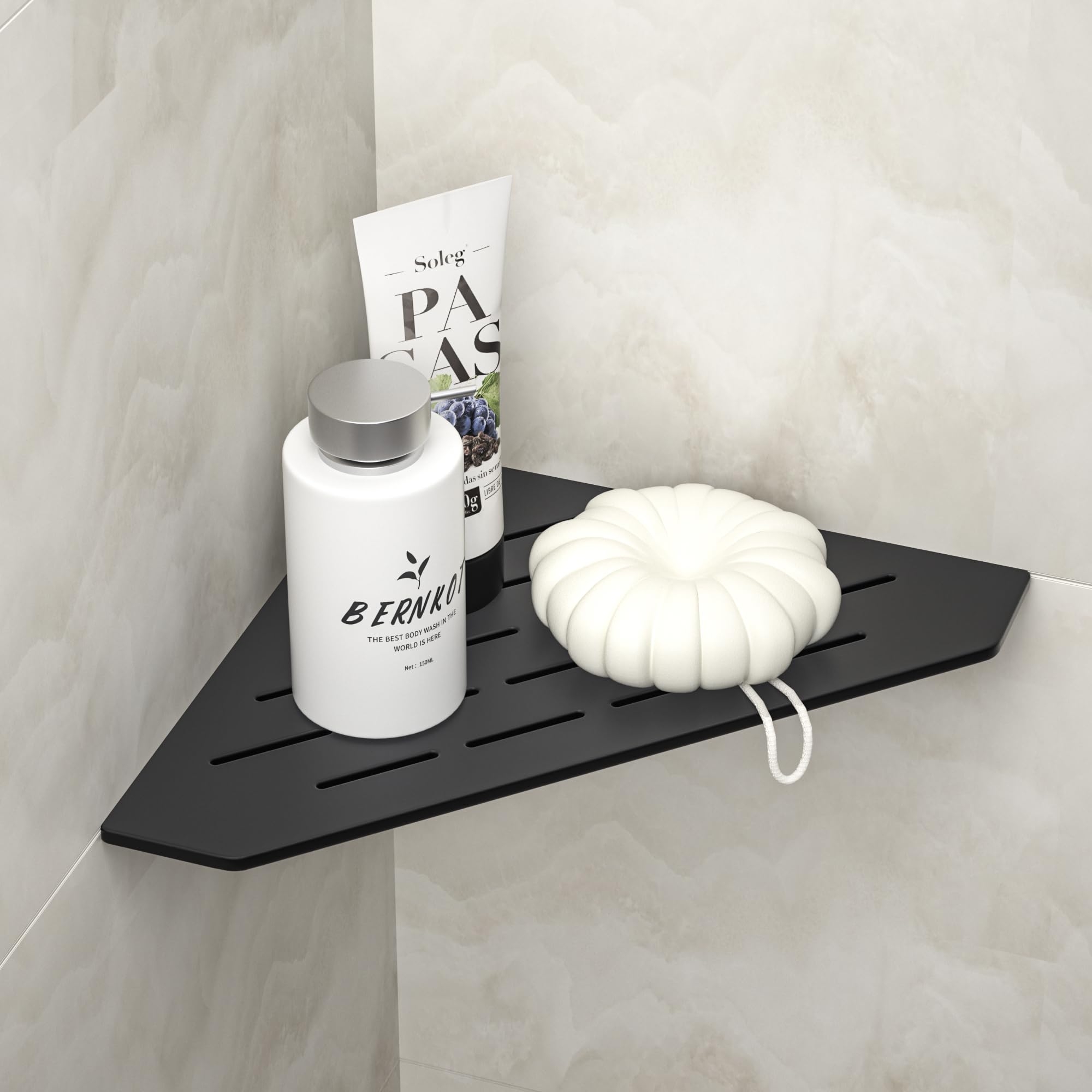 Corner Shower Shelf Pentagonal Matte Black Rack