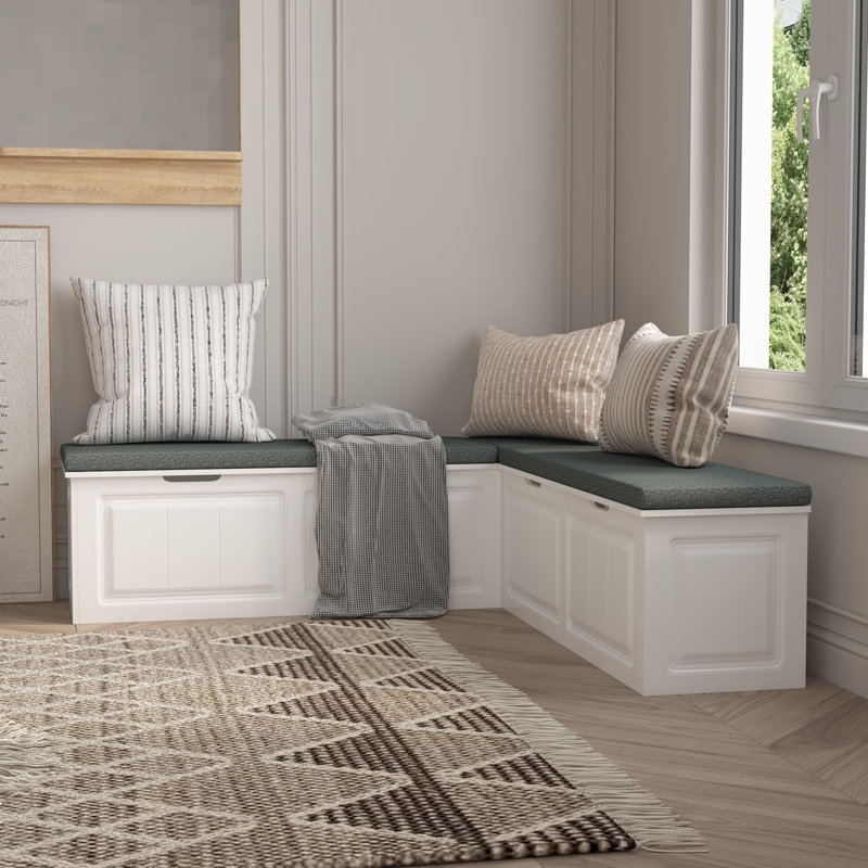 Corner Storage Bench: Lift-Top Recessed Panel Nook Seat