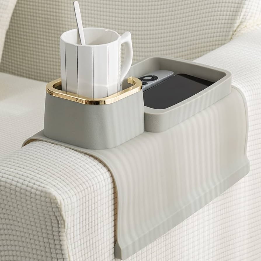 Couch Arm Tray Weighted Silicone Greige Silicone Tray